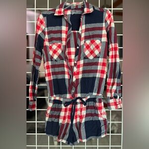 Aerie Red and Blue Plaid flannel Romper